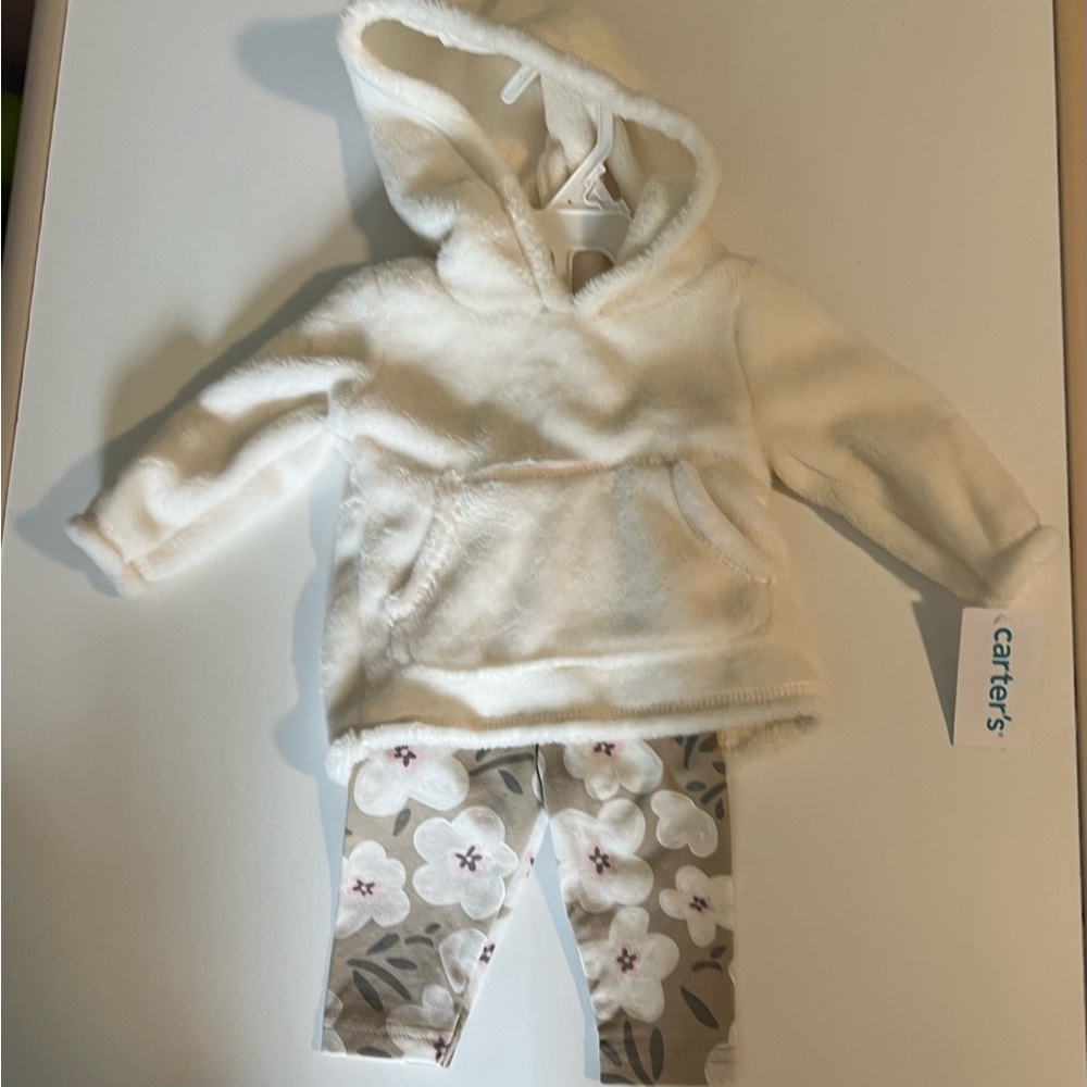 Carter's Cream Fleece Hoodie with Floral Leggings - Picture 1 of 1